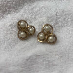 Trifari Gold and Cream Pearl Earrings